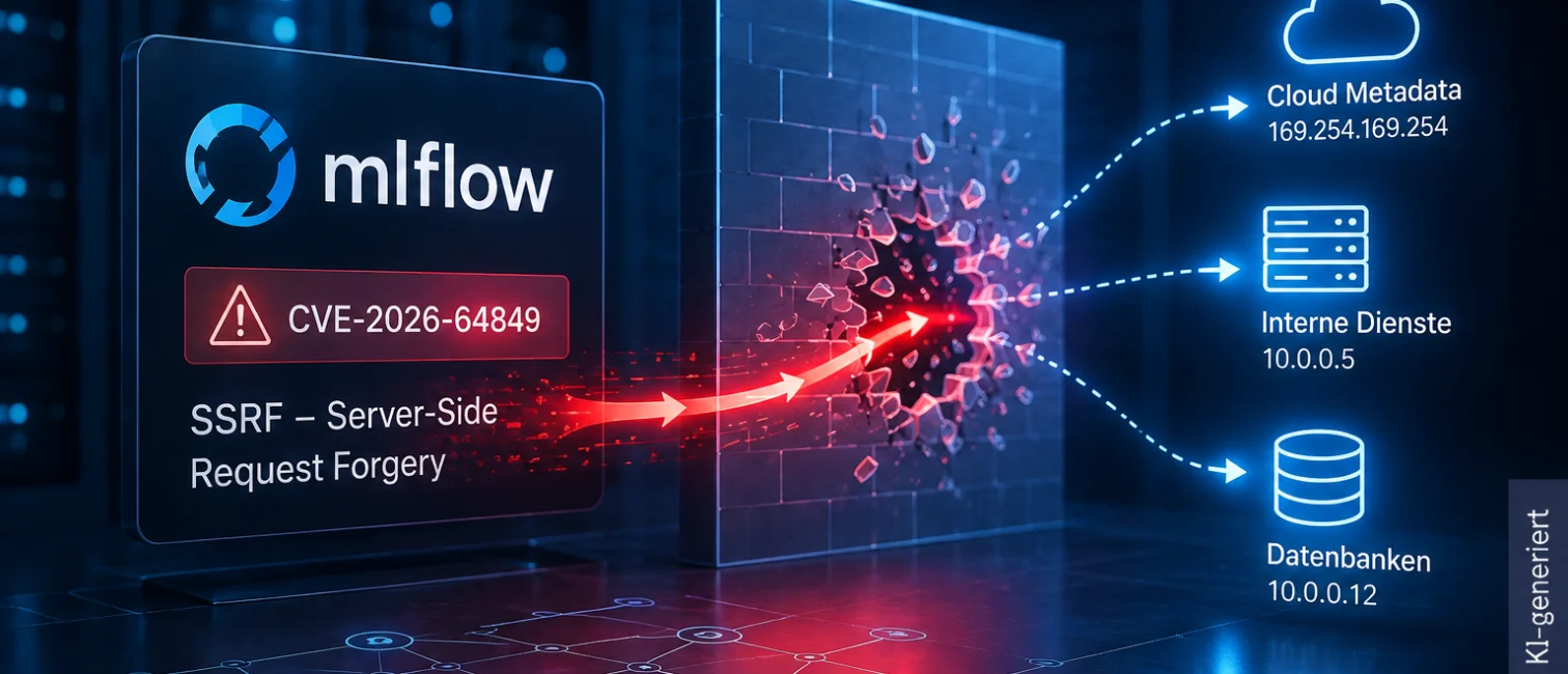 MLflow-Sicherheitslücke CVE-2026-64849 mit SSRF-Angriffspfad auf interne Dienste und Cloud-Metadaten.