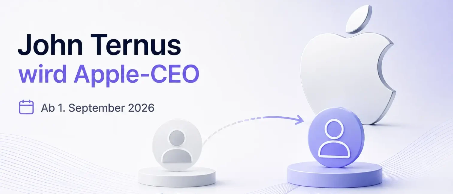 John Ternus übernimmt den Apple-CEO-Posten, Tim Cook wechselt zum Executive Chairman.