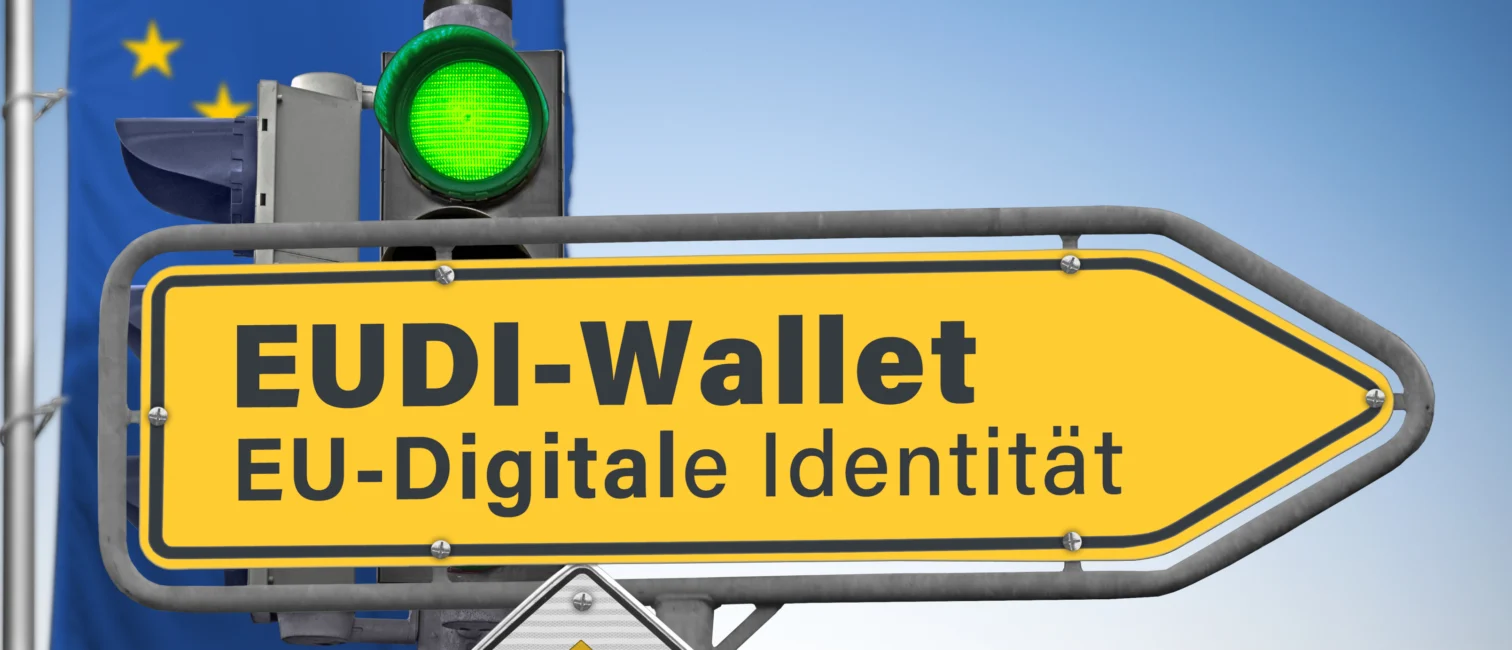 Verkehrsschild mit der Aufschrift EUDI-Wallet